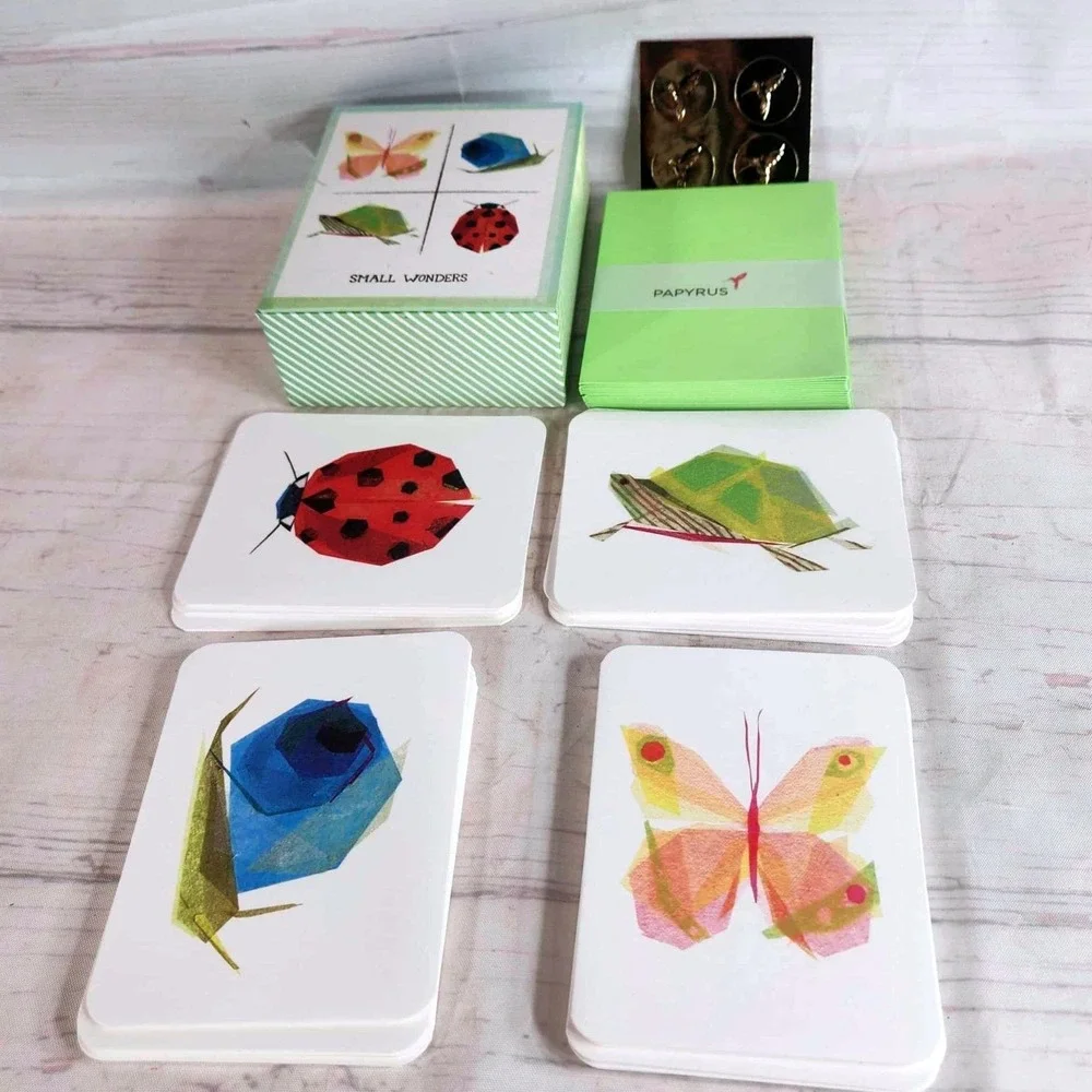 Papyrus Small Wonders Note Cards Green‎ Butterfly Snail Turtle Ladybug Set 20ct